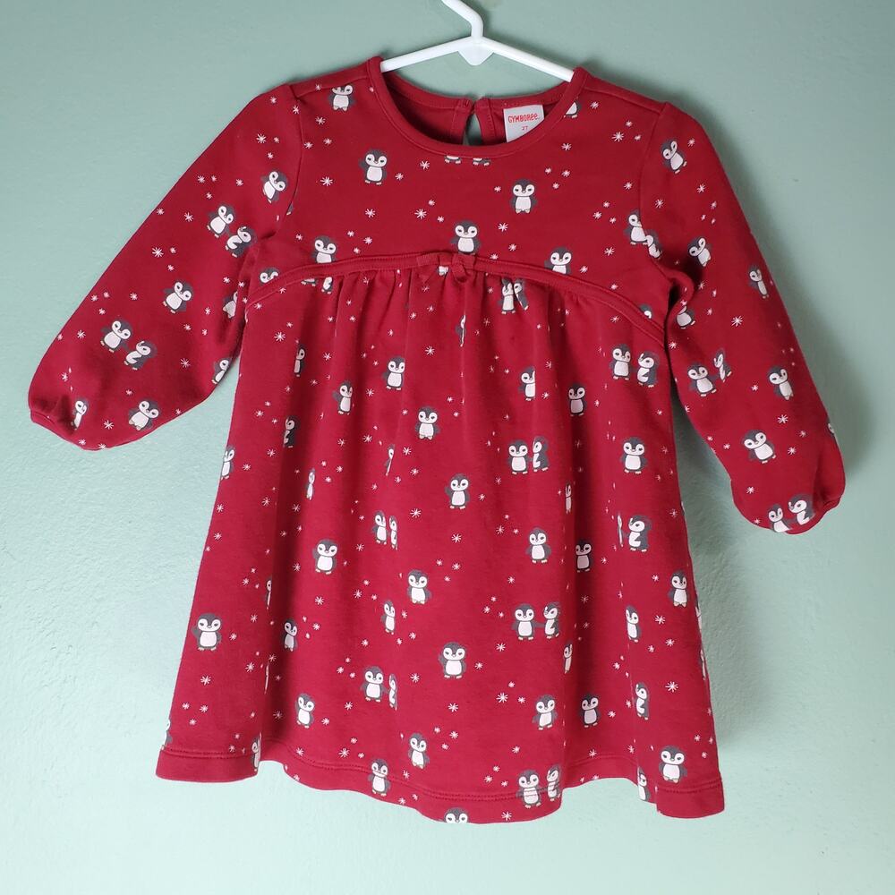 Gymboree Penguin Chalet Toddler Girls Red Penguin Knit Long Sleeve Dress Size 2T